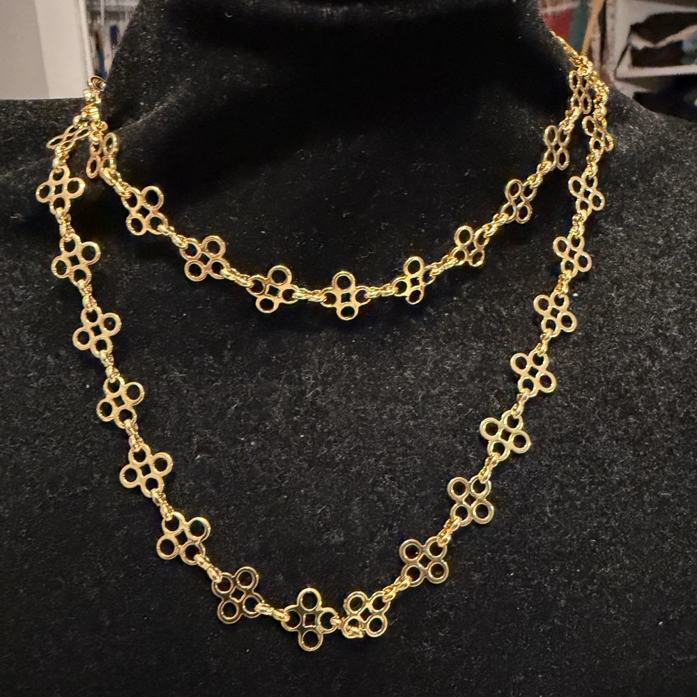 New Tory Burch Gold Tone Floral Link Necklace